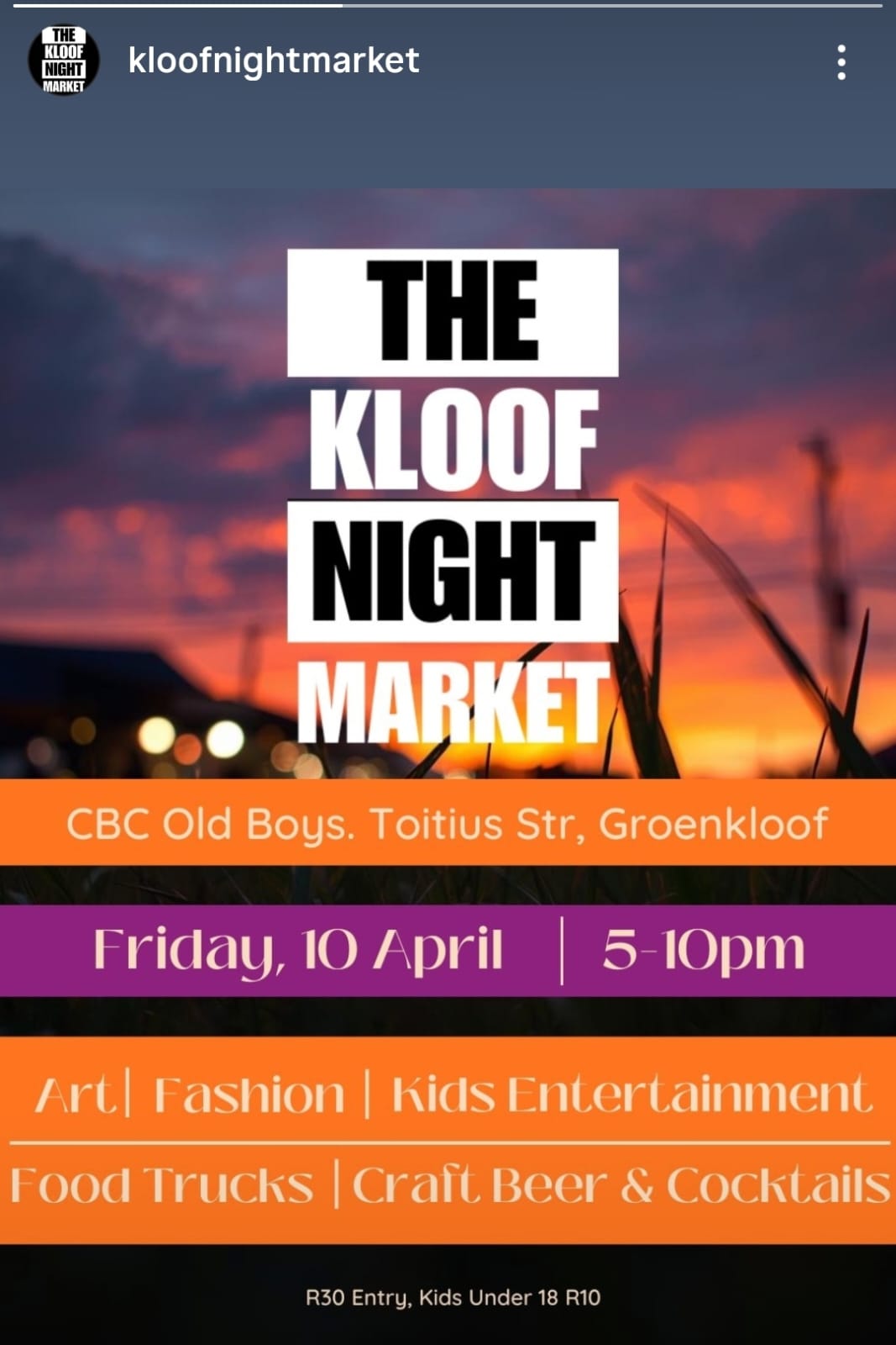 The Kloof Night Market @ CBC old boys 17:00, R30