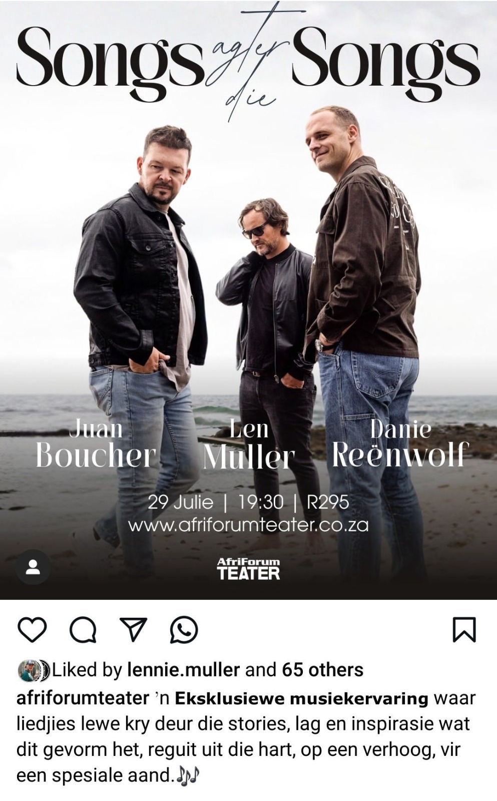 Juan Boucher, Len Muller, Danie Reènwolf @ Afriforum Teater, 29-07-2026 19:30, R295