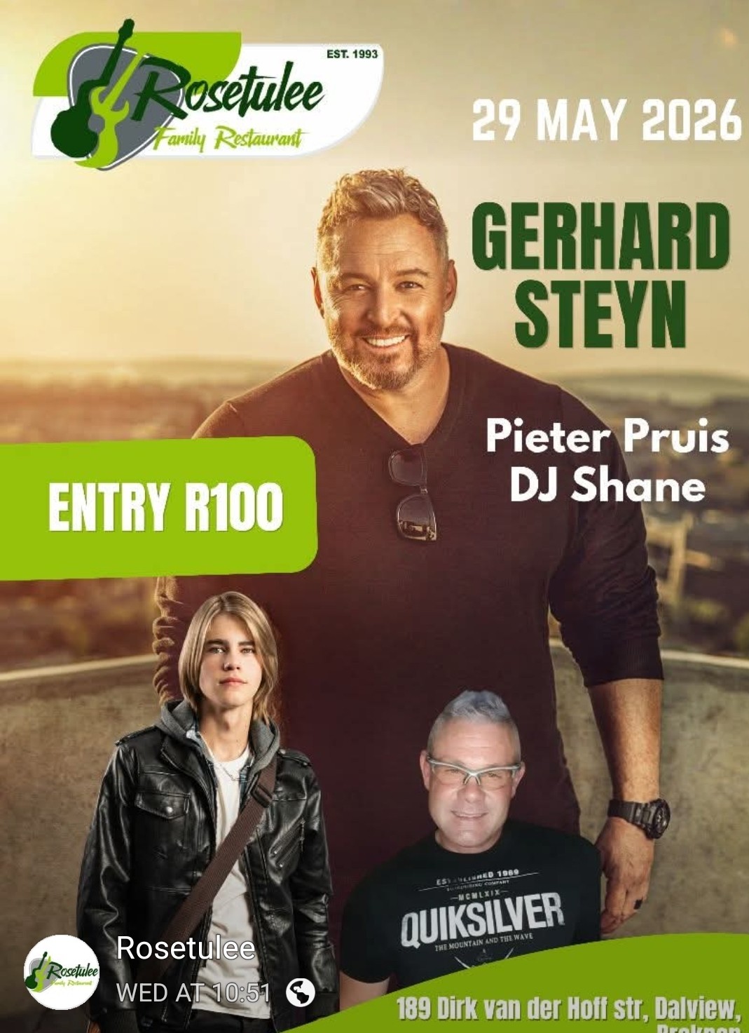 Gerhard Steyn @ Rosetulee Family Restaurant, 29-05-2026 22:51, R100