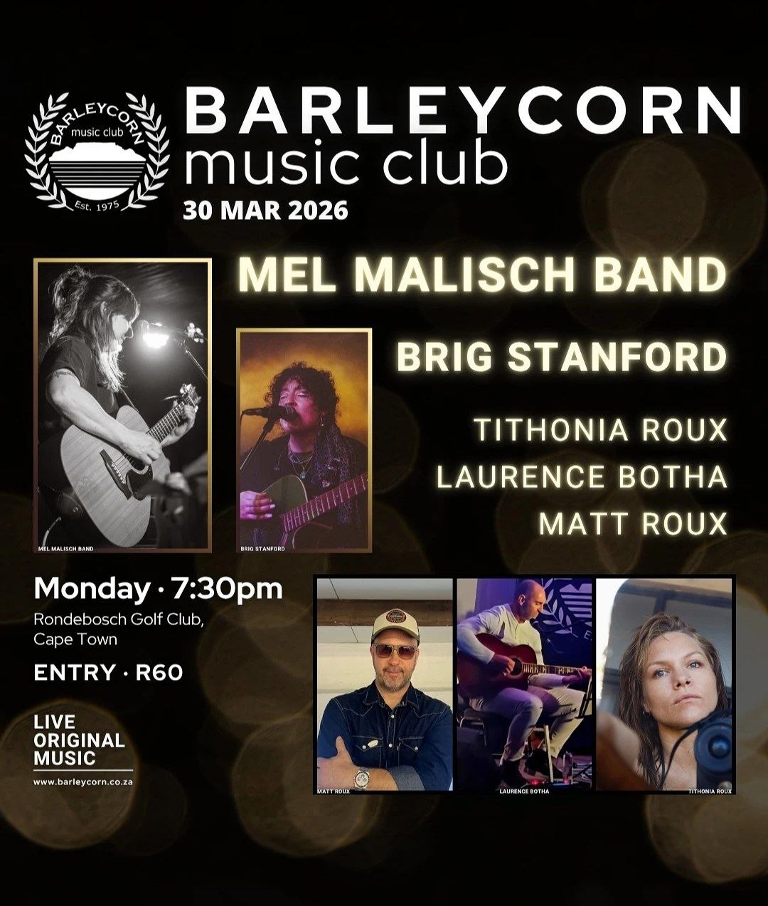 Mel Malisch Band @ Rondebosch Golf Club, 30 March 2026 19:30, R60