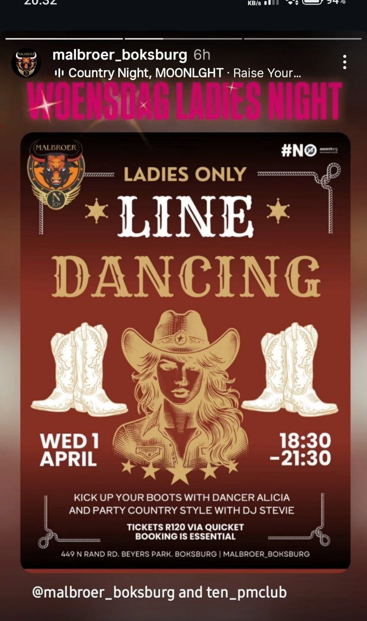 Dancer Alicia and DJ Stevie @ Malbroer Boksburg, 1 April 2026 18:30, R120